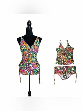 Bikini Bay NWT 2 piece modest abstract vacation adjustable tankini swimsuit